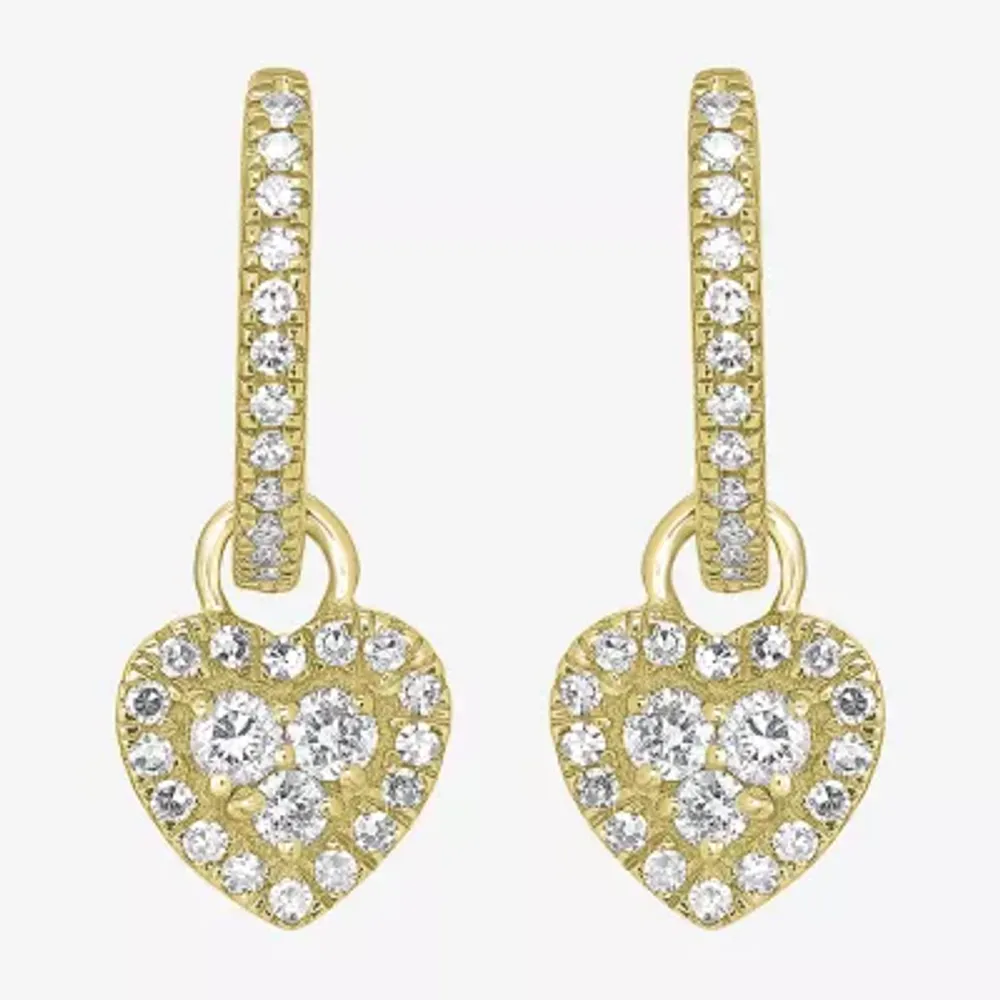 Womens 3/8 CT. T.W. Natural White Diamond 14K Gold 17mm Heart Hoop Earrings