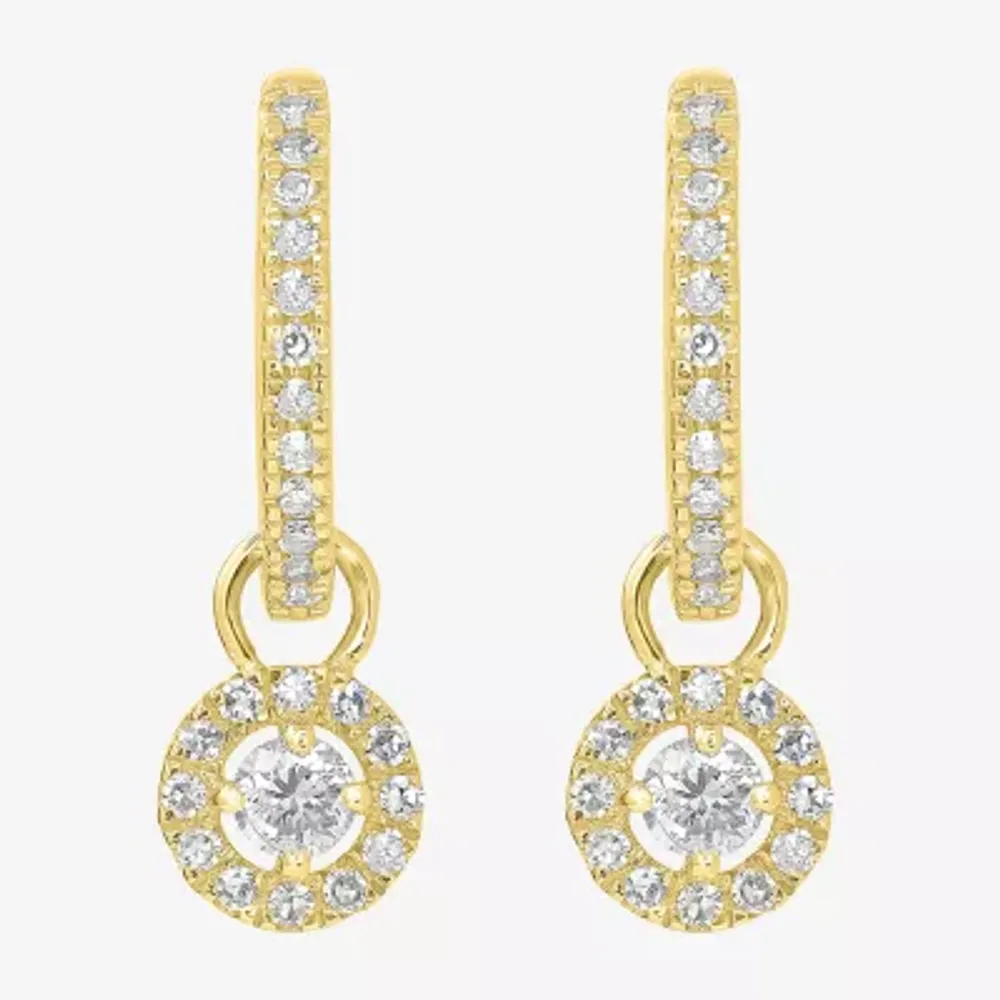 Womens 1/3 CT. T.W. Natural White Diamond 14K Gold 16mm Round Hoop Earrings