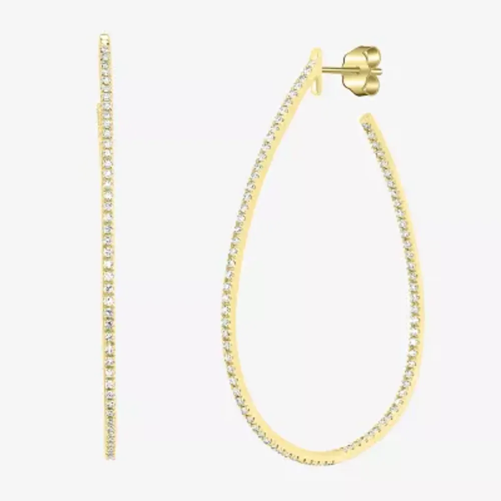 Womens 5/8 CT. T.W. Natural White Diamond 14K Gold 39.9mm Pear Hoop Earrings