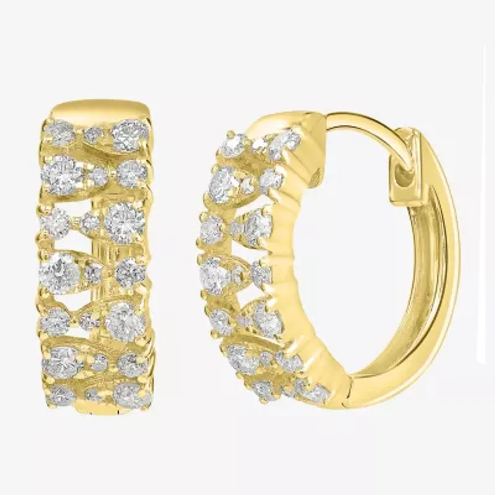 Womens 1/2 CT. T.W. Natural White Diamond 14K Gold 13.5mm Hoop Earrings