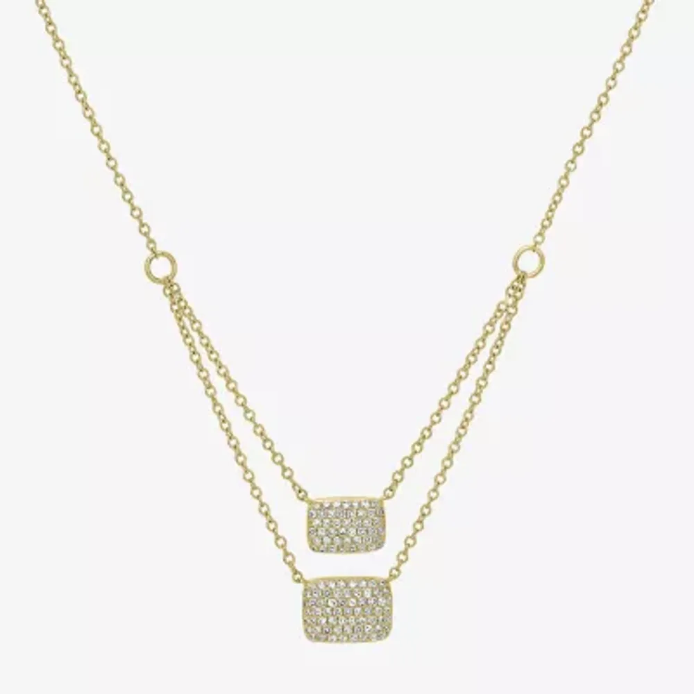Double Layer Womens 3/8 CT. T.W. Natural White Diamond 14K Gold Rectangular 15 Inch Pendant Necklace
