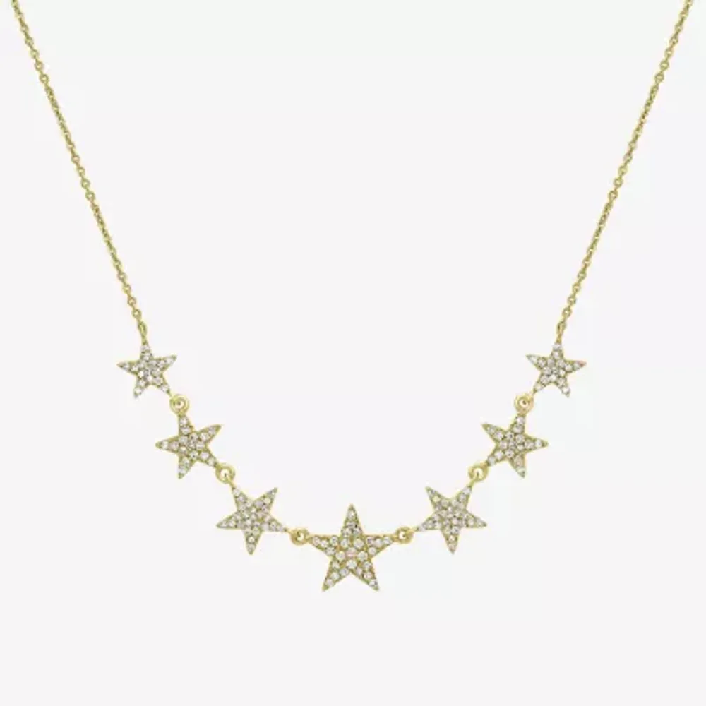 Womens 3/8 CT. T.W. Natural White Diamond 14K Gold Star 15 Inch Pendant Necklace