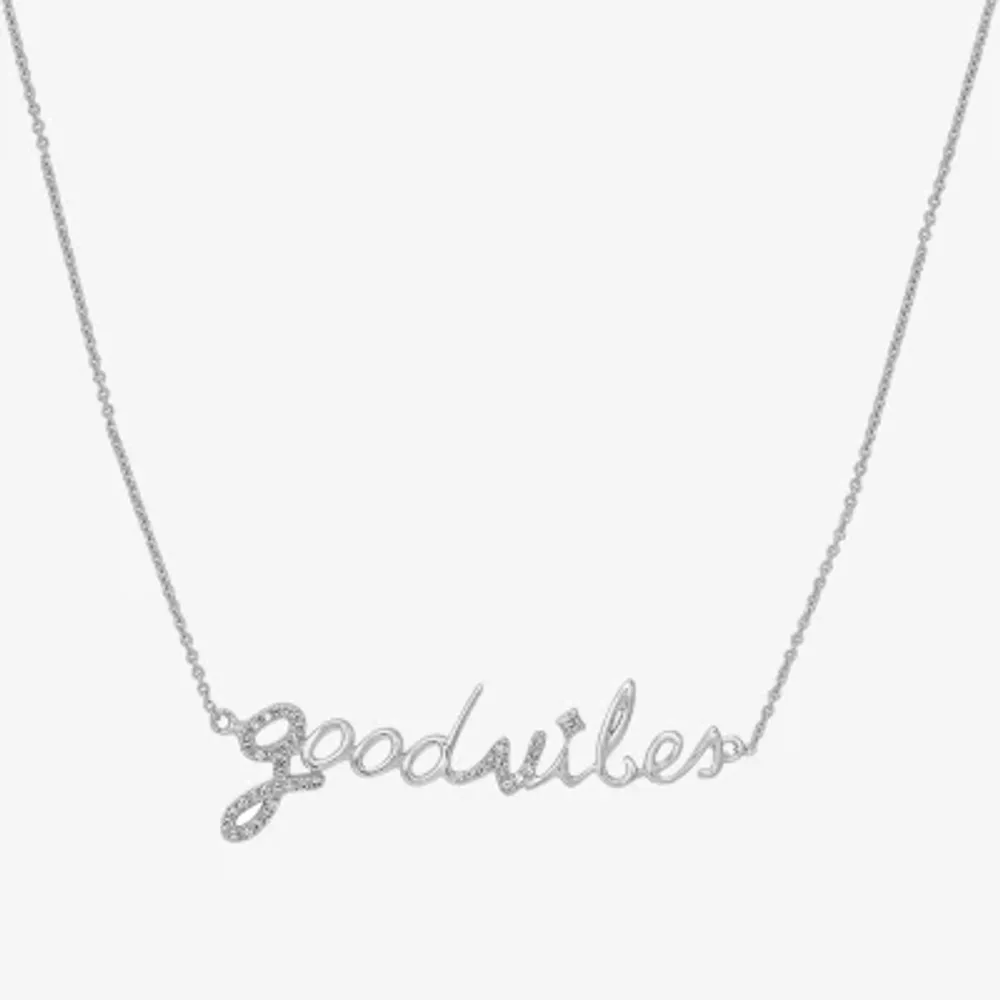 "Good Vibes" Womens 1/10 CT. T.W. Natural White Diamond 14K White Gold 15 Inch Pendant Necklace
