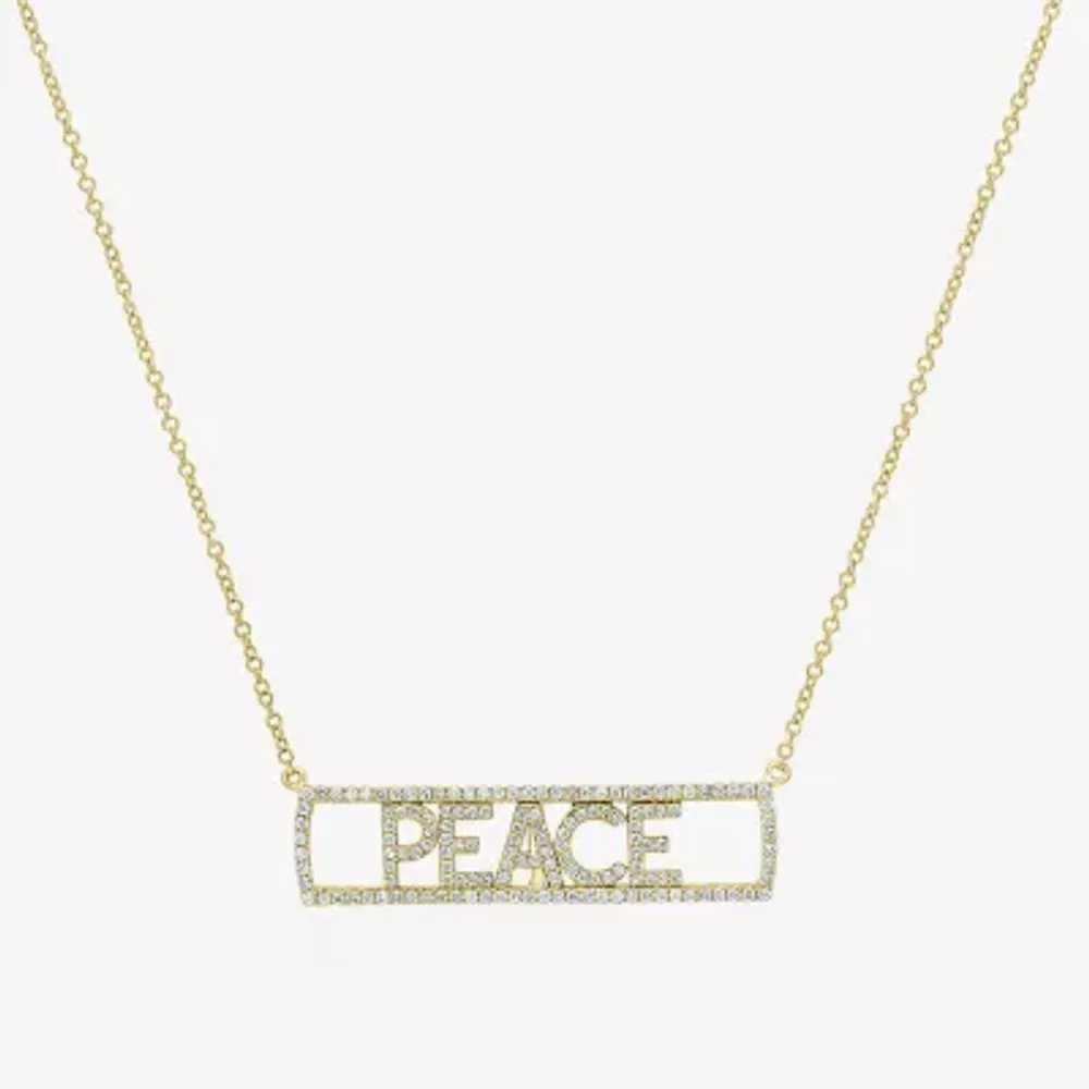 "Peace" Womens 3/8 CT. T.W. Natural White Diamond 14K Gold Bar 15 Inch Pendant Necklace