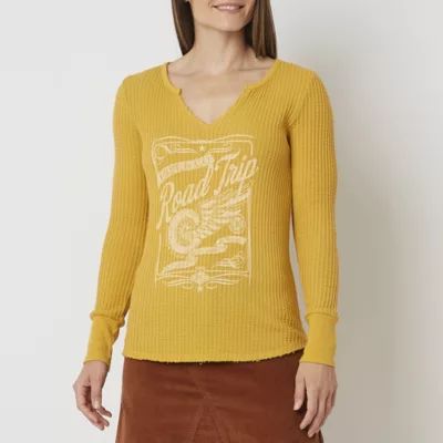 Frye and Co. Womens Split Crew Neck Long Sleeve Regular Fit Graphic T-Shirt