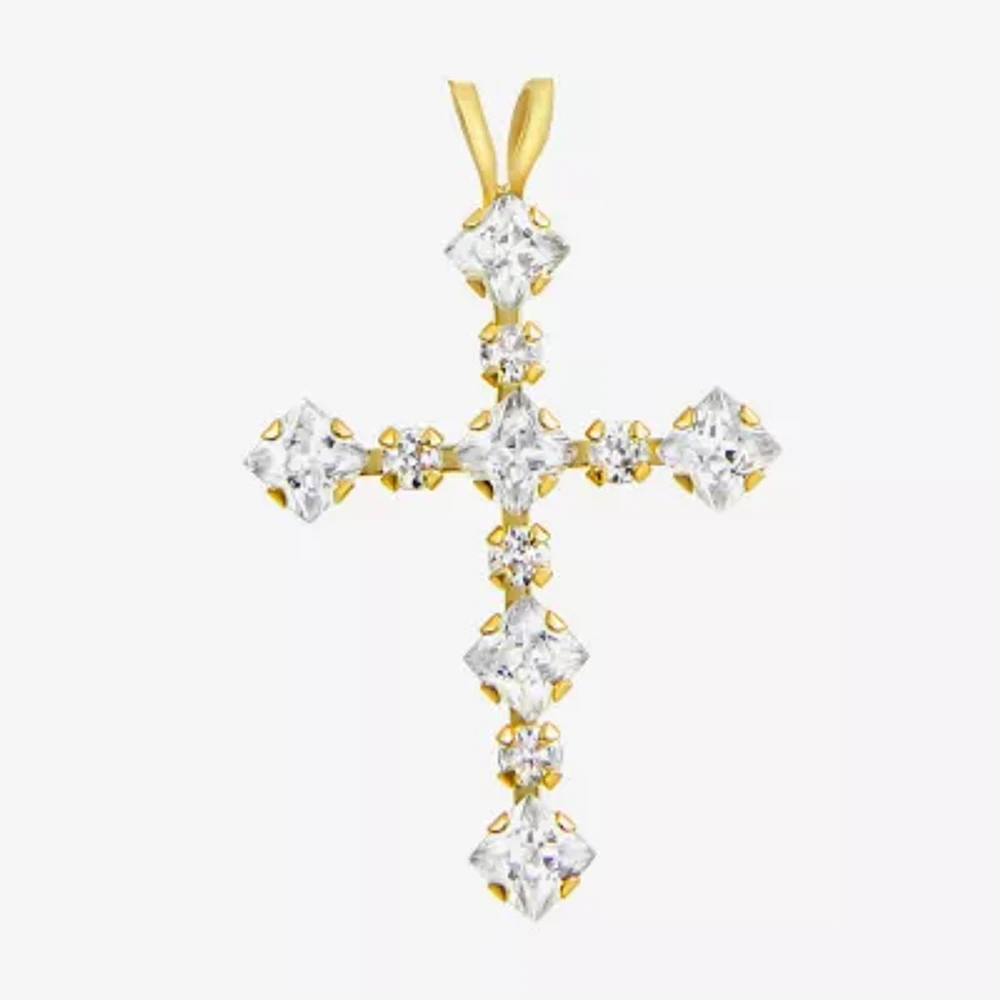 Limited Quantities! Womens 1 CT. White Cubic Zirconia 10K Gold Cross Pendant