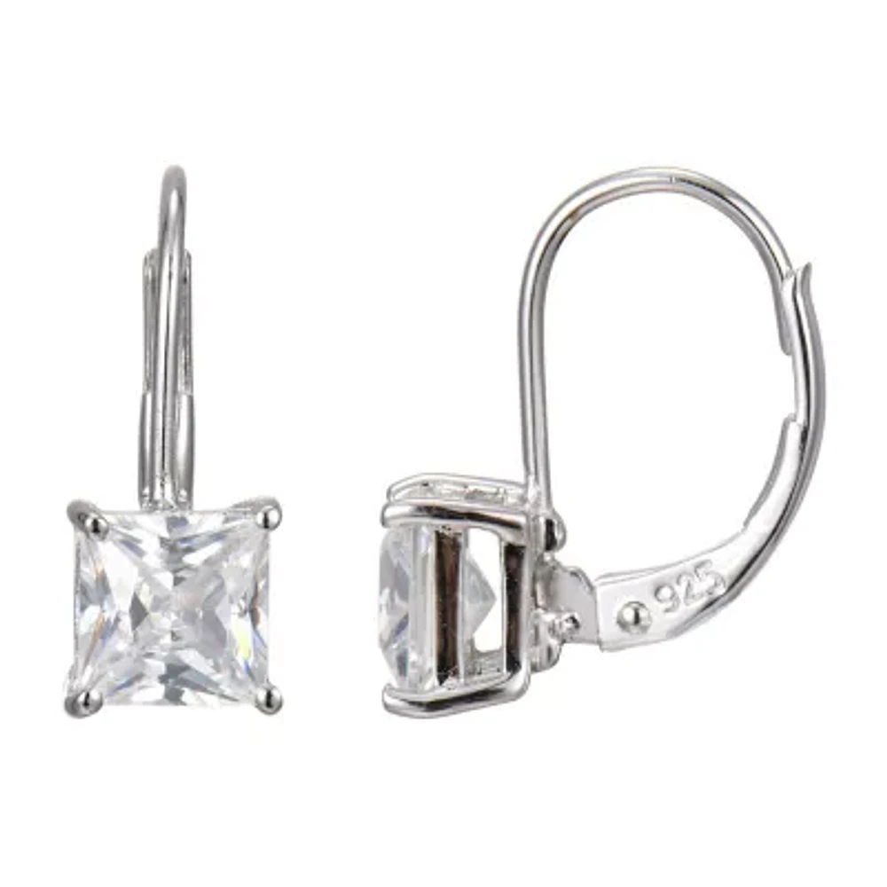 Silver Treasures Womens Cubic Zirconia Platinum Over Silver Square Drop Earrings