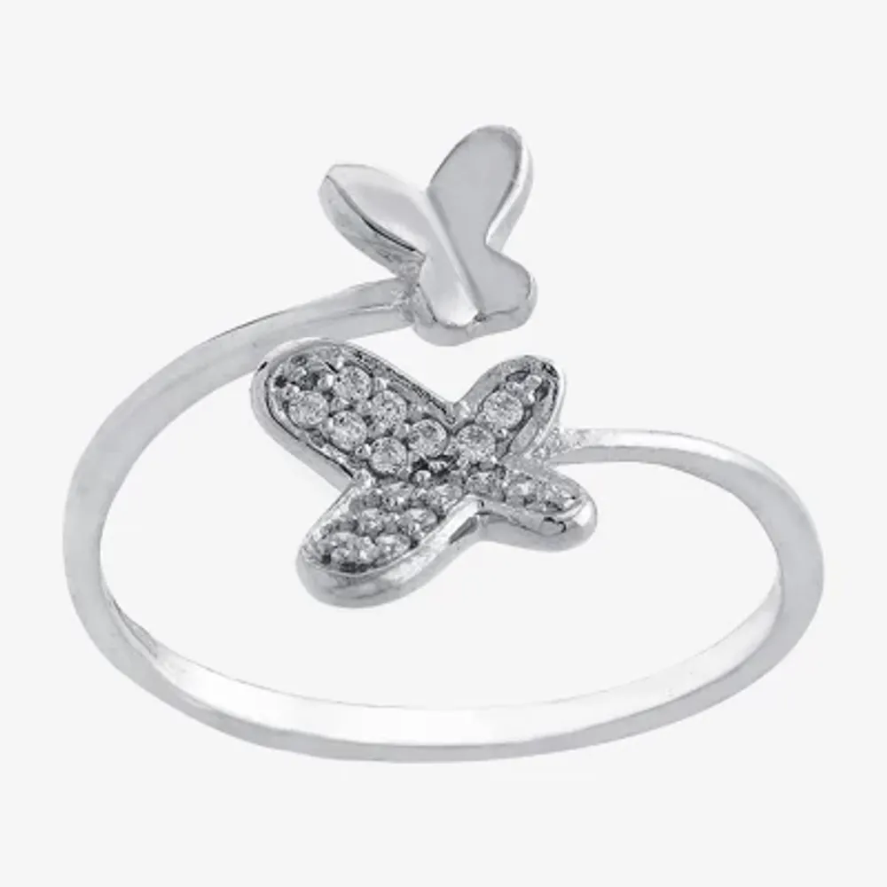 Silver Treasures Womens 15.5MM Cubic Zirconia Sterling Butterfly Bypass Band