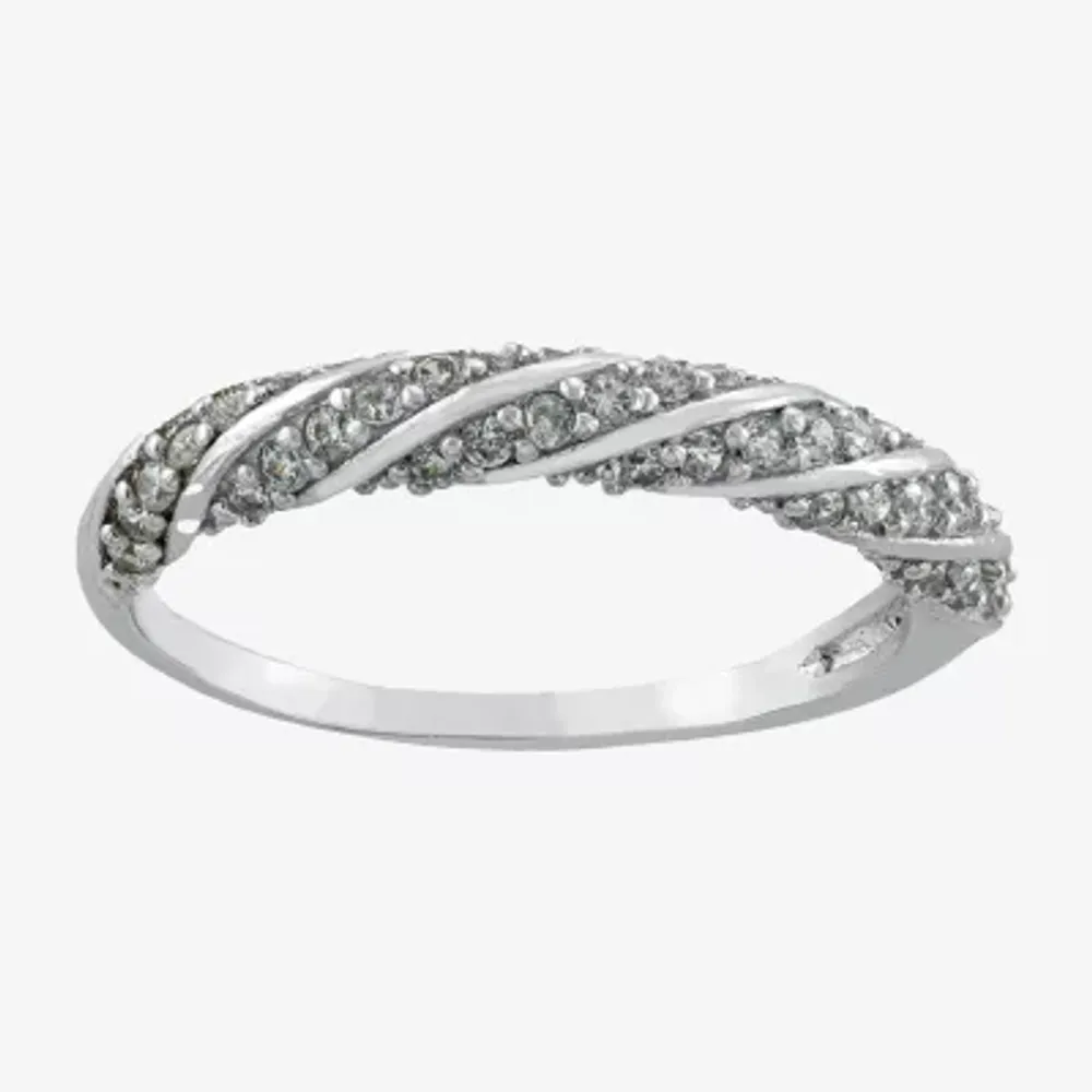 Silver Treasures Womens Cubic Zirconia Sterling Silver Band