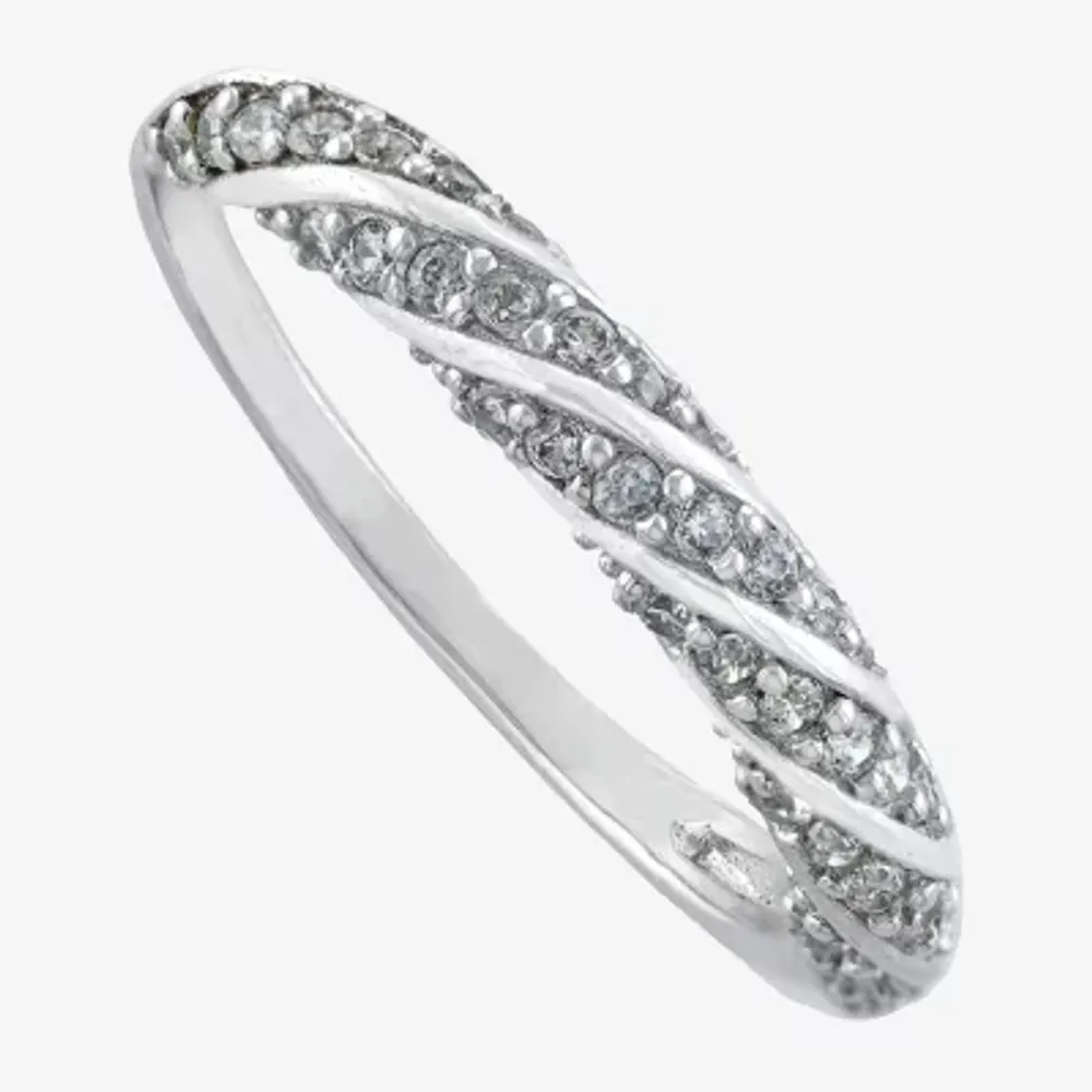 Silver Treasures Womens Cubic Zirconia Sterling Silver Band