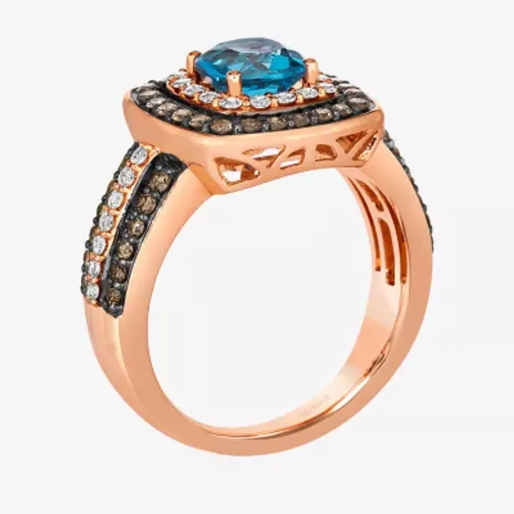 Le Vian® Ring featuring 1 CT. Deep Sea Blue Topaz™ 1/3 Nude Diamonds™ 1/2 Chocolate Diamonds® set 14K Strawberry Gold®