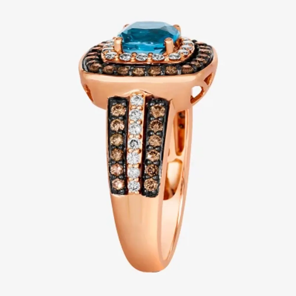 Le Vian® Ring featuring 1 CT. Deep Sea Blue Topaz™ 1/3 Nude Diamonds™ 1/2 Chocolate Diamonds® set 14K Strawberry Gold®