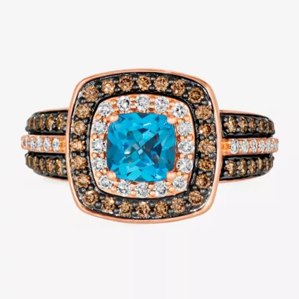Le Vian® Ring featuring 1 CT. Deep Sea Blue Topaz™ 1/3 Nude Diamonds™ 1/2 Chocolate Diamonds® set 14K Strawberry Gold®