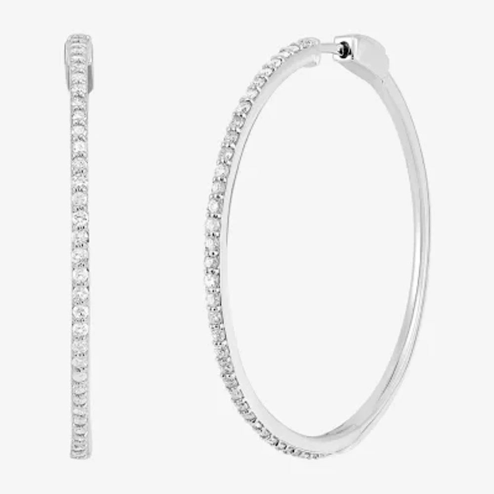 Womens 1 CT. T.W. Natural White Diamond Sterling Silver 42mm Hoop Earrings