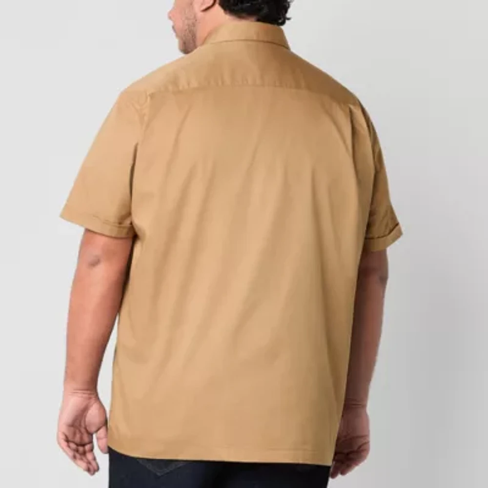 Shaquille O'Neal XLG Satin Utility Mens Short Sleeve Classic Fit Big and Tall Button-Down Shirt