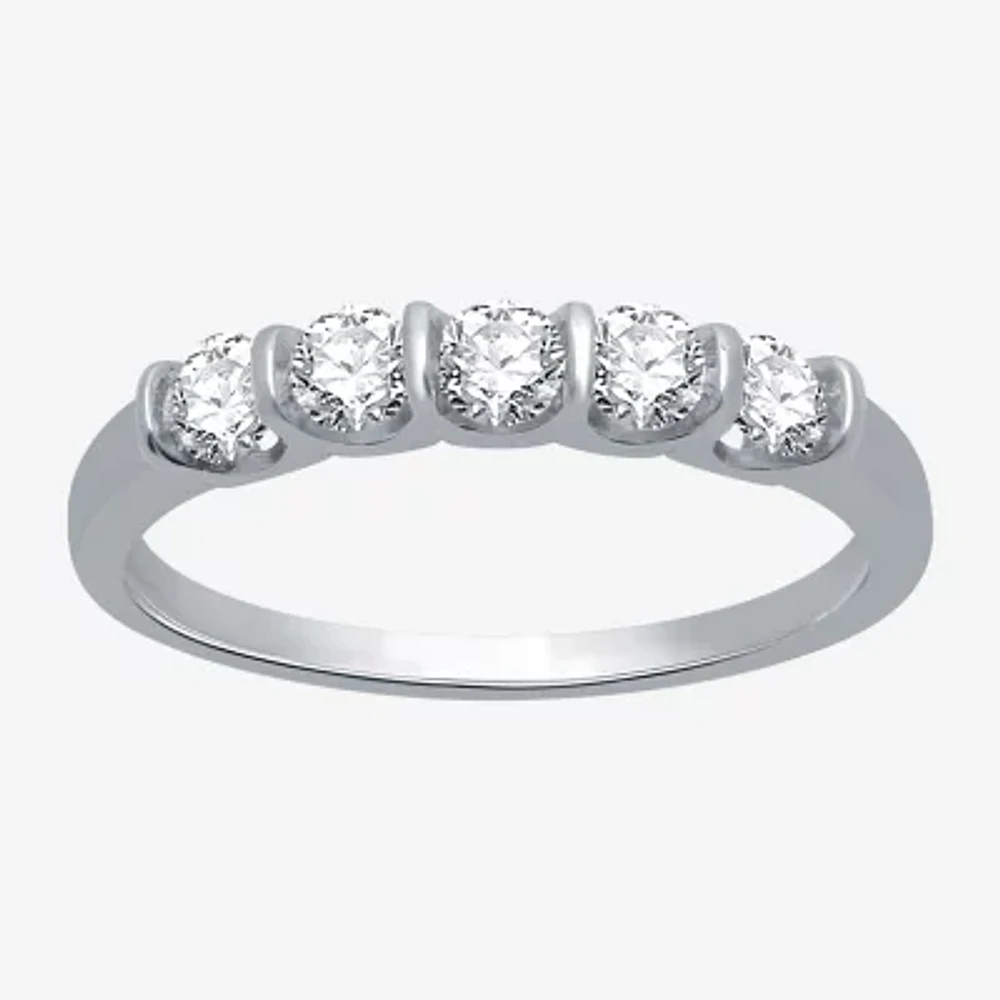 (H-I / I1) Womens 1/2 CT. T.W. Lab Grown White Diamond 10K Gold 5-Stone Anniversary Band
