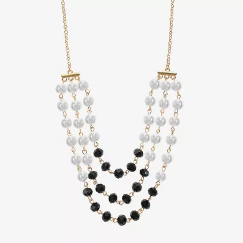 Mixit Beaded Layered Womens Black Glass 17 Inch Strand Necklace