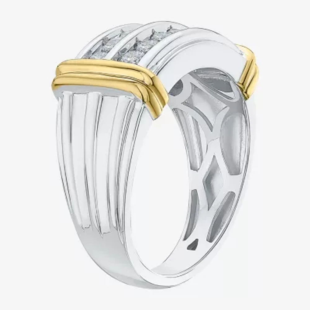 Mens 1 CT. T.W. Natural White Diamond 14K Gold Over Silver Sterling Fashion Ring