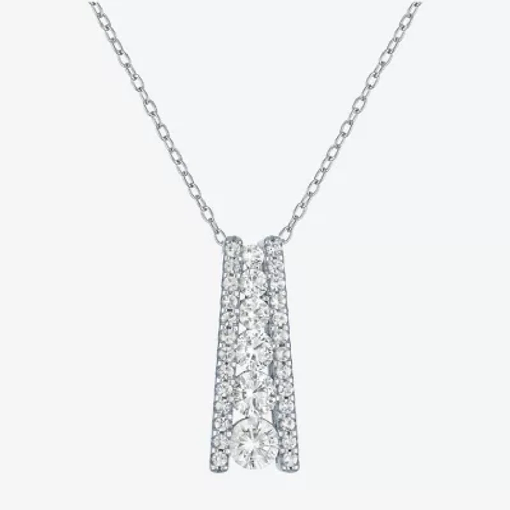 Yes Womens Lab Created White Sapphire Sterling Silver 18 Inch Pendant Necklace