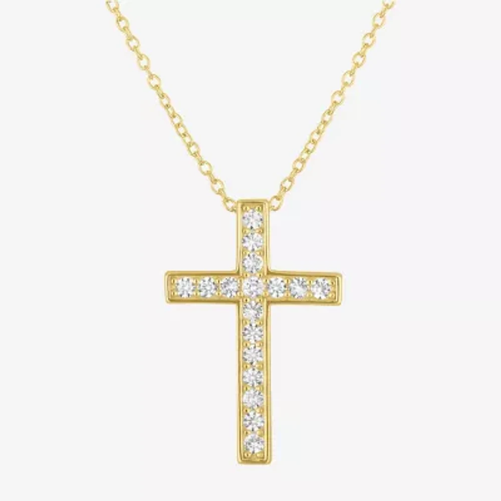 Yes, Please! Womens Lab Created White Sapphire 14K Gold Over Silver Cross 18 Inch Pendant Necklace