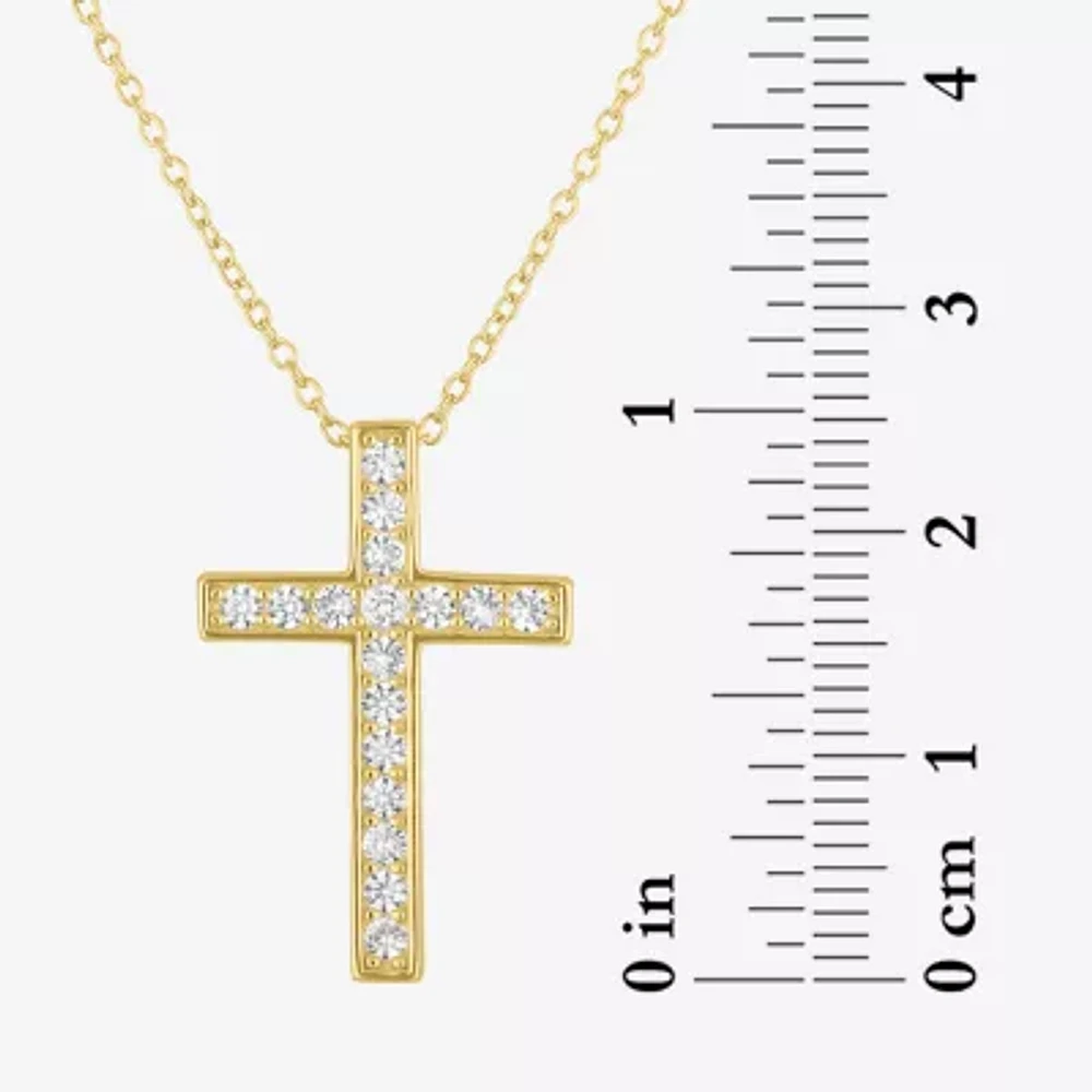 Yes, Please! Womens Lab Created White Sapphire 14K Gold Over Silver Cross 18 Inch Pendant Necklace