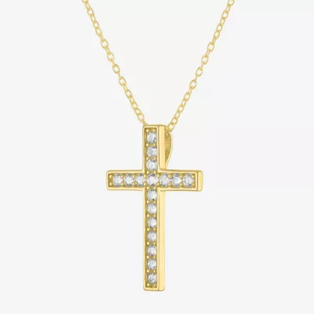 Yes, Please! Womens Lab Created White Sapphire 14K Gold Over Silver Cross 18 Inch Pendant Necklace