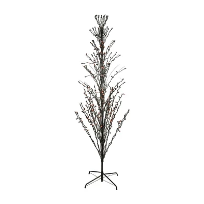9' Pre-Lit Black Cascade Outdoor Halloween Twig Tree Orange Lights