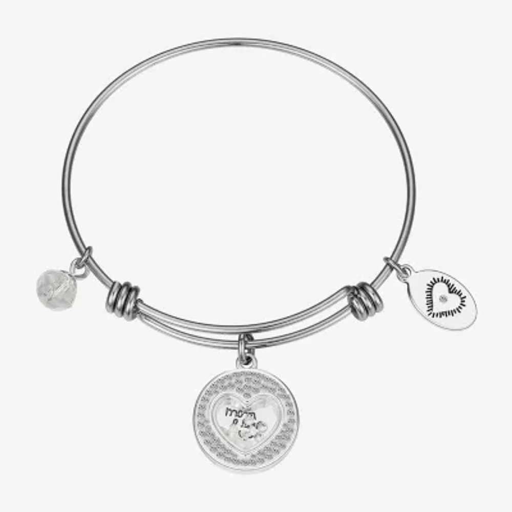 Footnotes Mom Womens Crystal Stainless Steel Round Bangle Bracelet