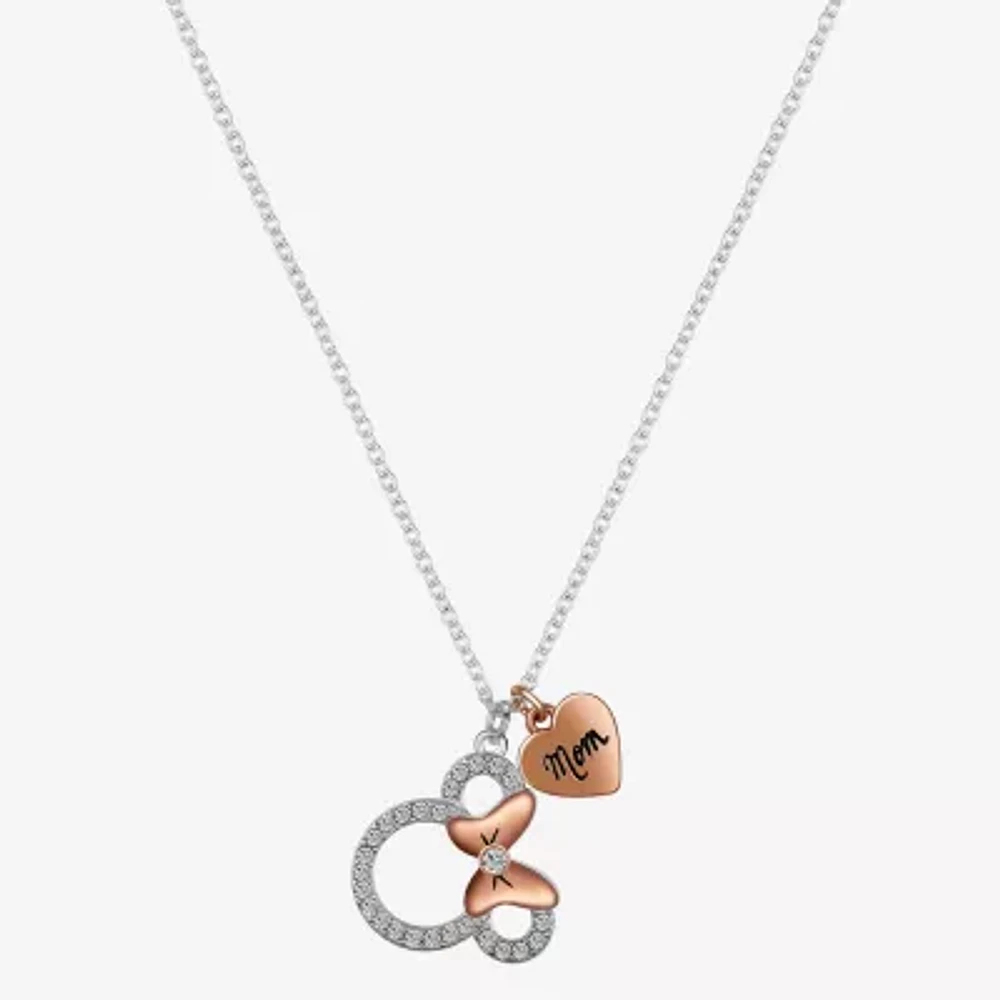 Disney Classics Mom Womens Crystal Pure Silver Over Brass Heart 16 Inch Pendant Necklace