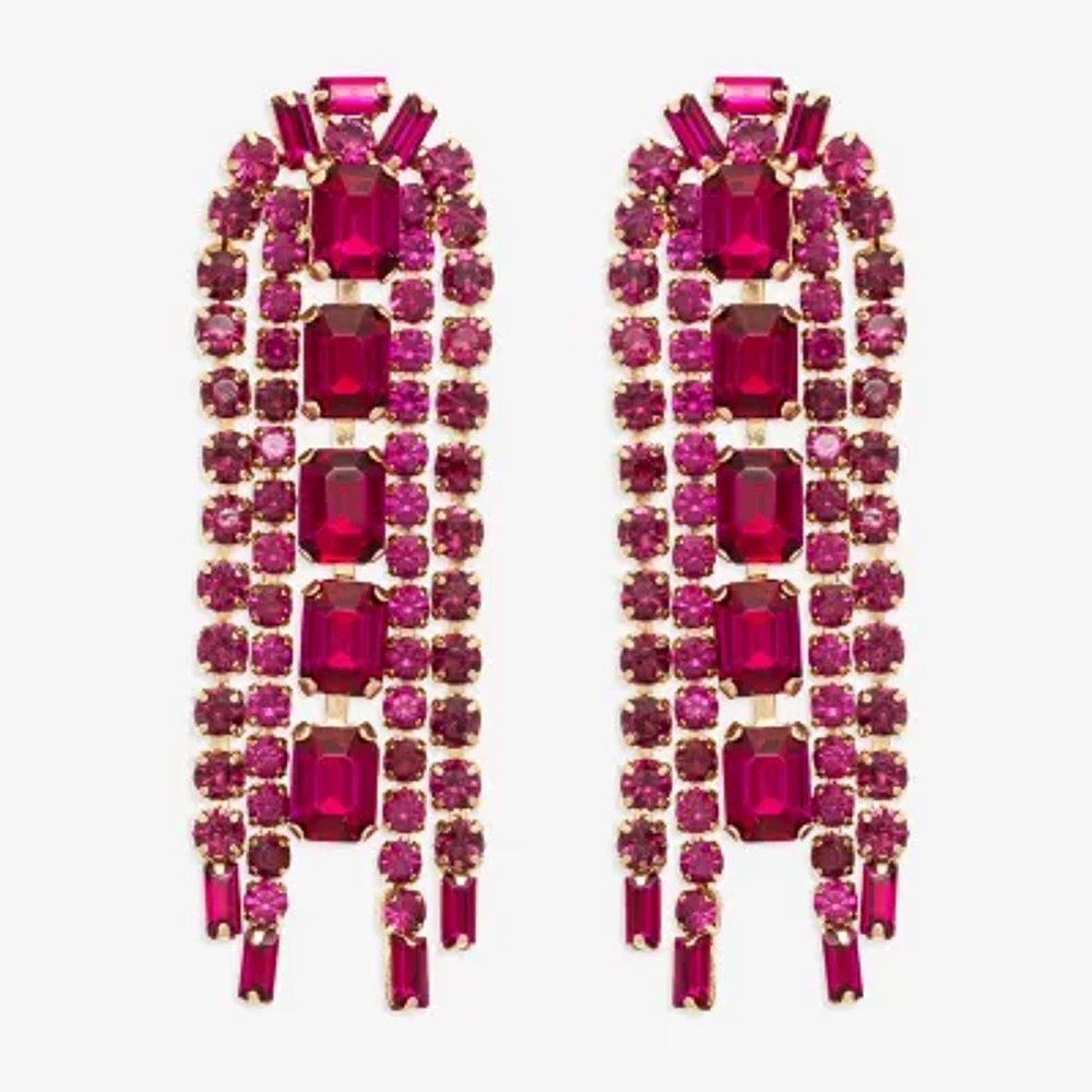 Bijoux Bar Tassel Womens Pink Glass Drop Earrings