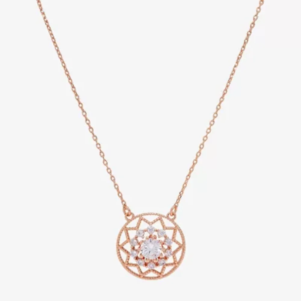 Sparkle Allure Womens Cubic Zirconia 18K Rose Gold Over Brass Round 16 Inch Pendant Necklace