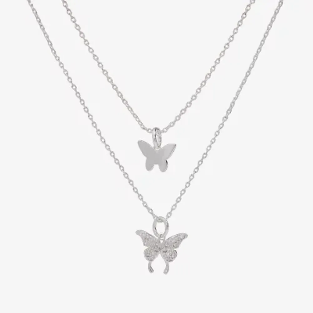 Sparkle Allure Womens Cubic Zirconia Butterfly Necklace Set