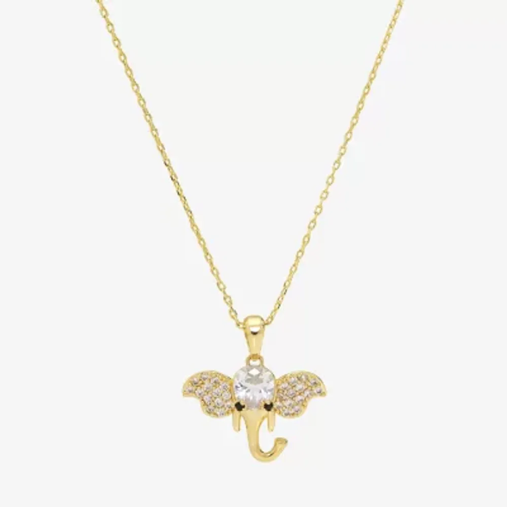 Sparkle Allure Elephant Womens Cubic Zirconia 14K Gold Over Brass 16 Inch Pendant Necklace