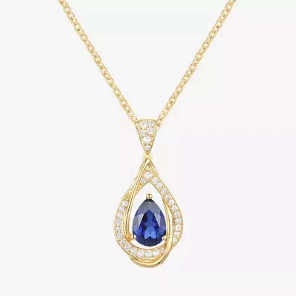 Womens Lab Created Blue Sapphire 14K Gold Over Silver Pear 18 Inch Pendant Necklace