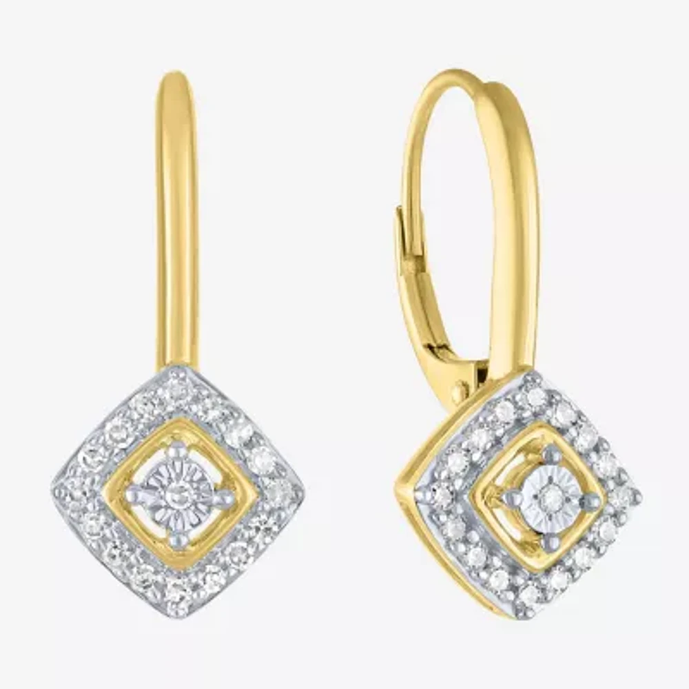 (G-H / I1-I2) Womens 1/6 CT. T.W. Lab Grown White Diamond 10K Gold 19.3mm Cushion Hoop Earrings