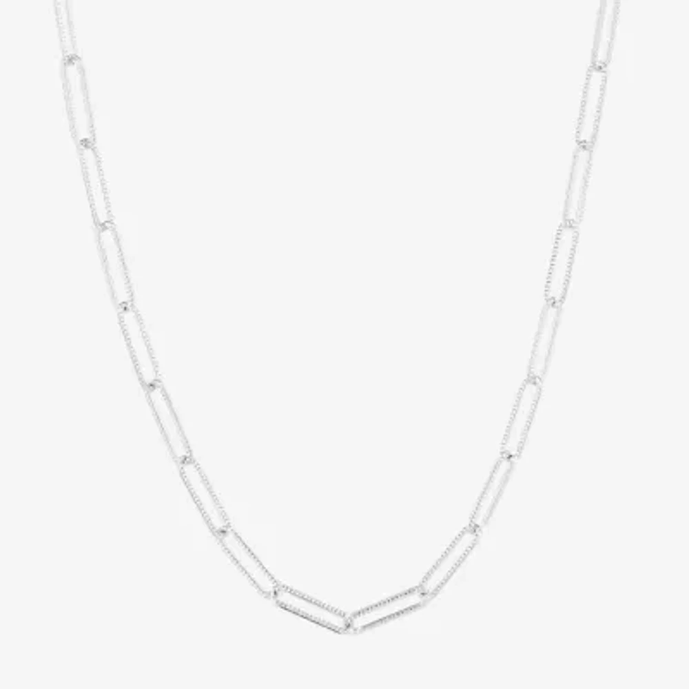 Silver Reflections Textured Womens Pure Silver Over Brass Inch Paperclip Chain Necklace