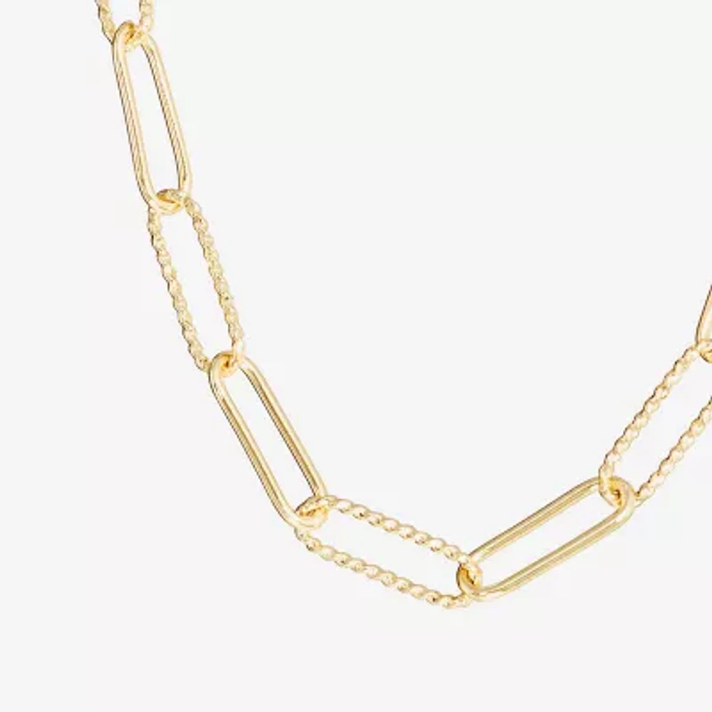 Silver Reflections Textured Womens 14K Gold Over Brass 16 Inch Paperclip Chain Necklace