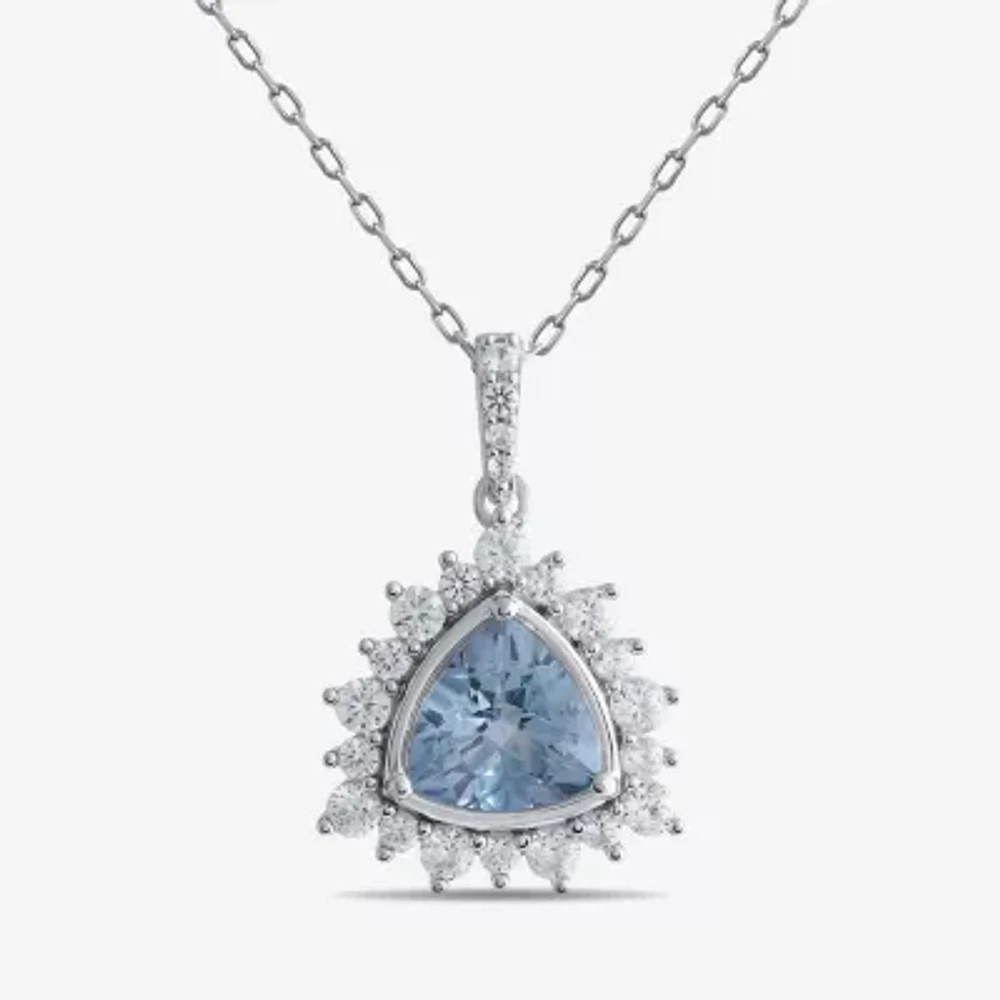 Womens Genuine Blue Aquamarine Sterling Silver Triangle 18 Inch Pendant Necklace