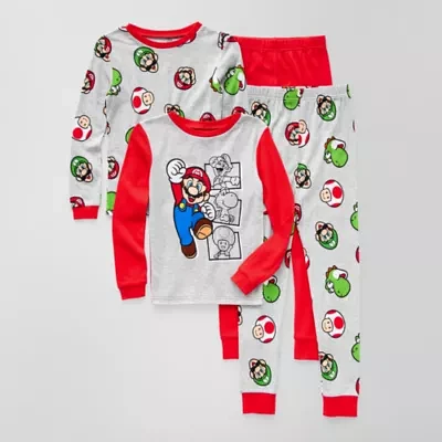 Boys Super Mario Crew Neck Long Sleeve 4-pc. Pajama Sets