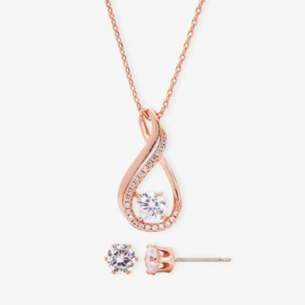 Sparkle Allure Womens Cubic Zirconia 18K Rose Gold Over Brass 2-pc. Jewelry Set