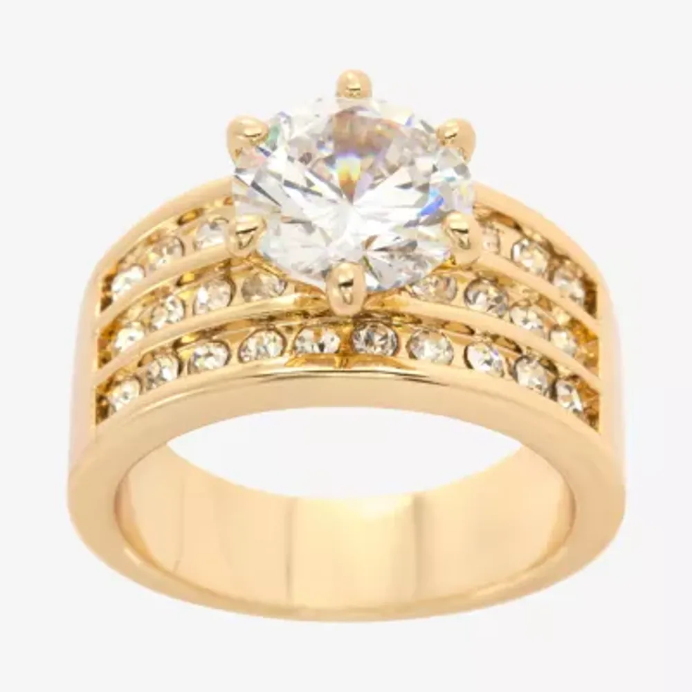 Sparkle Allure Womens White Crystal 14K Gold Over Brass Hypoallergenic Engagement Ring