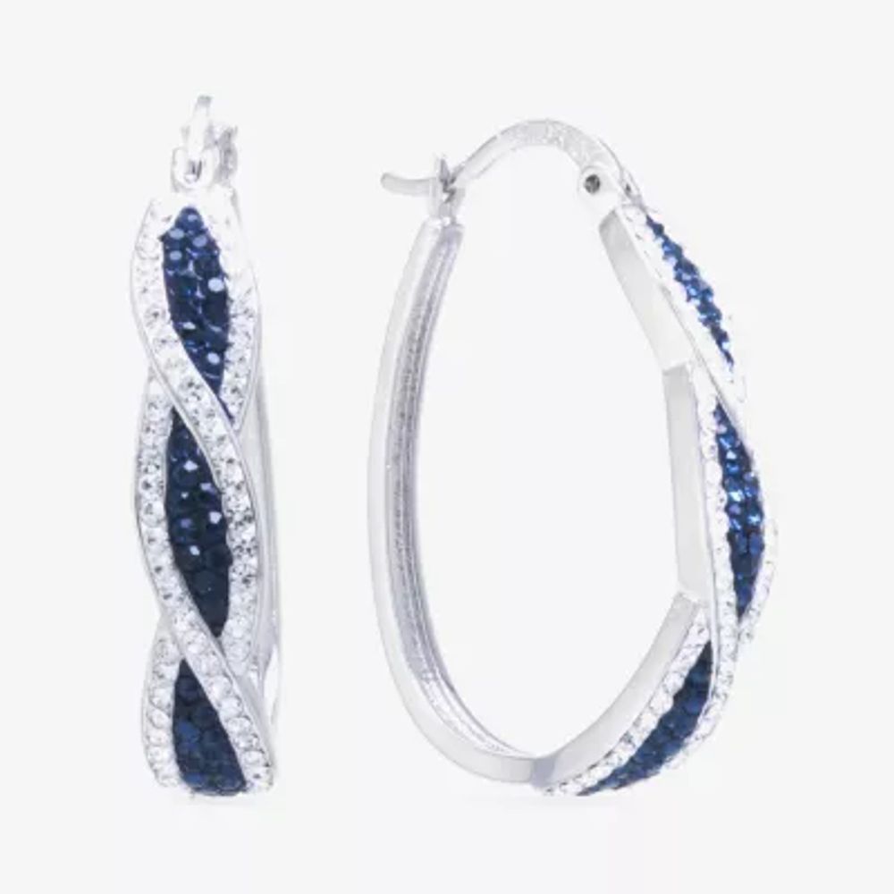 Sparkle Allure Womens Blue Crystal 35mm Oval Hoop Earrings