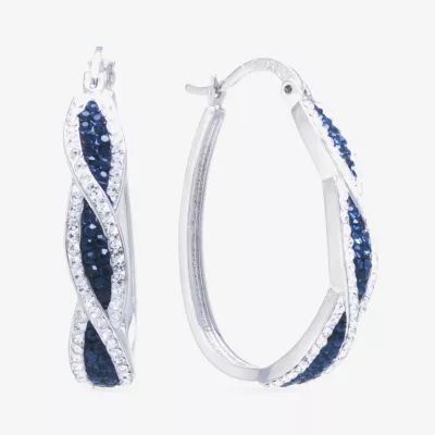 Sparkle Allure Womens Blue Crystal 35mm Oval Hoop Earrings