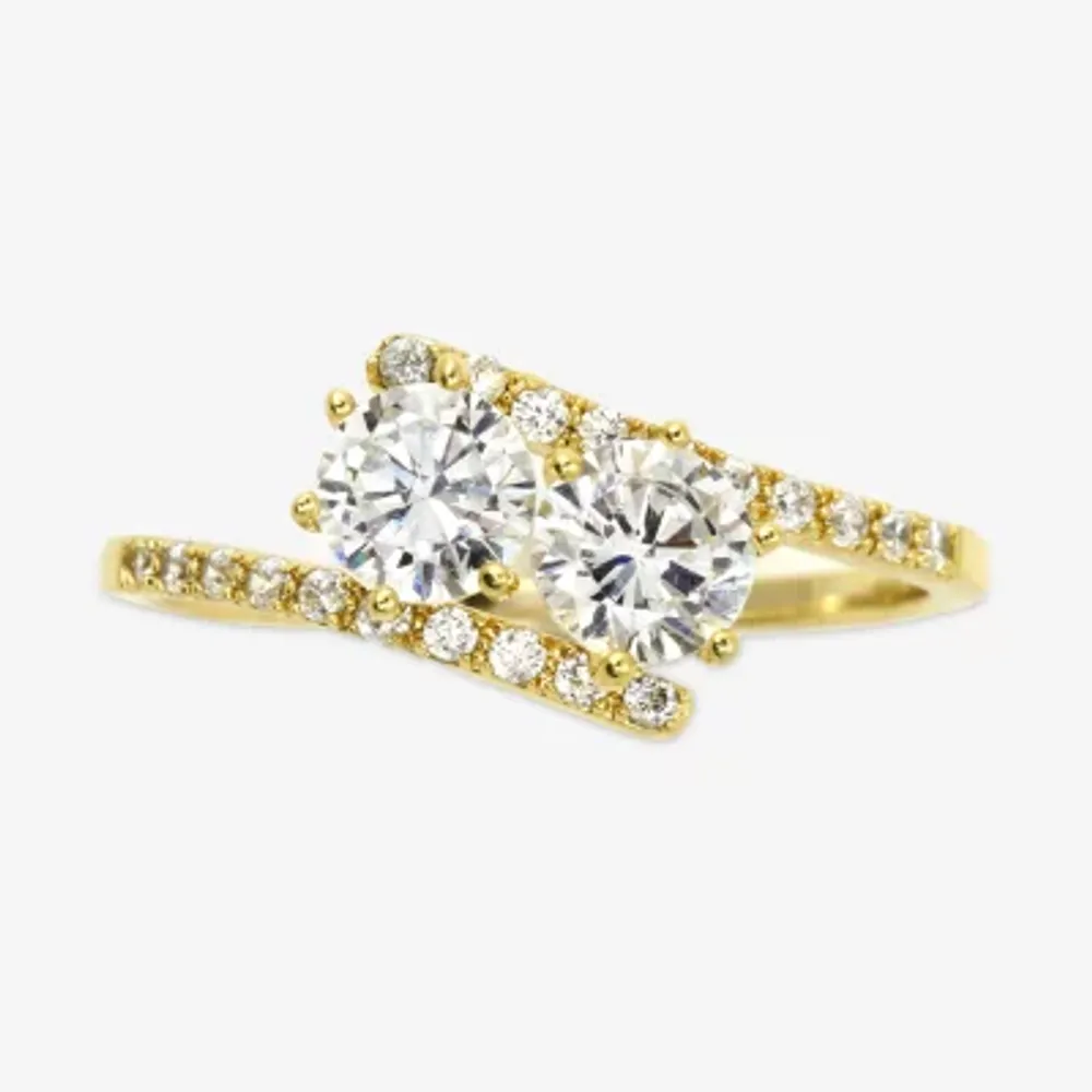 Sparkle Allure Womens White Cubic Zirconia 14K Gold Over Brass Hypoallergenic Bypass Engagement Ring