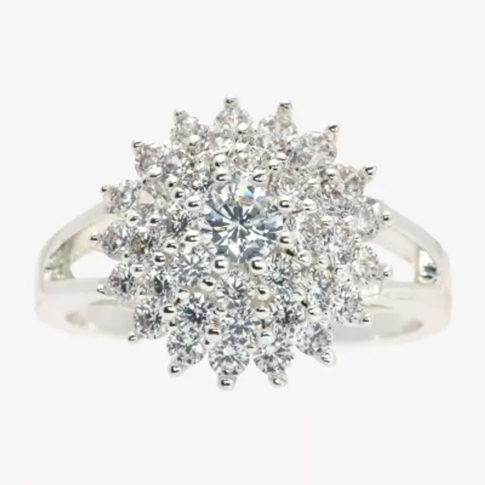 Sparkle Allure Womens White Cubic Zirconia Pure Silver Over Brass Hypoallergenic Cocktail Ring