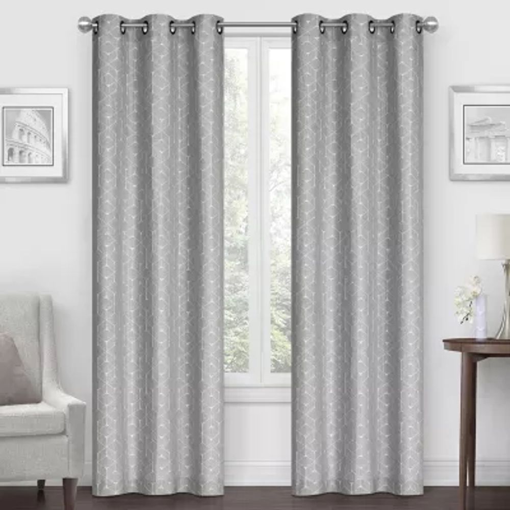Regal Home Geo Cube Jacquard Grommet Top Light-Filtering Set of 2 Curtain Panel