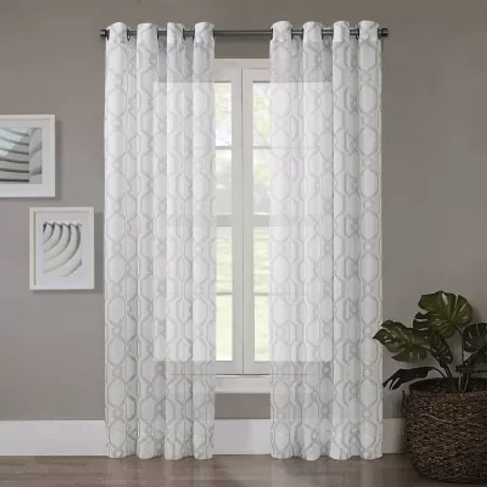 Regal Home Crushed Voile Geo Print Grommet Top Sheer Single Curtain Panel