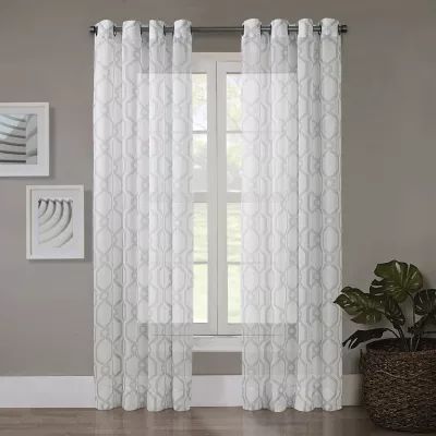 Regal Home Crushed Voile Geo Print Grommet Top Sheer Single Curtain Panel