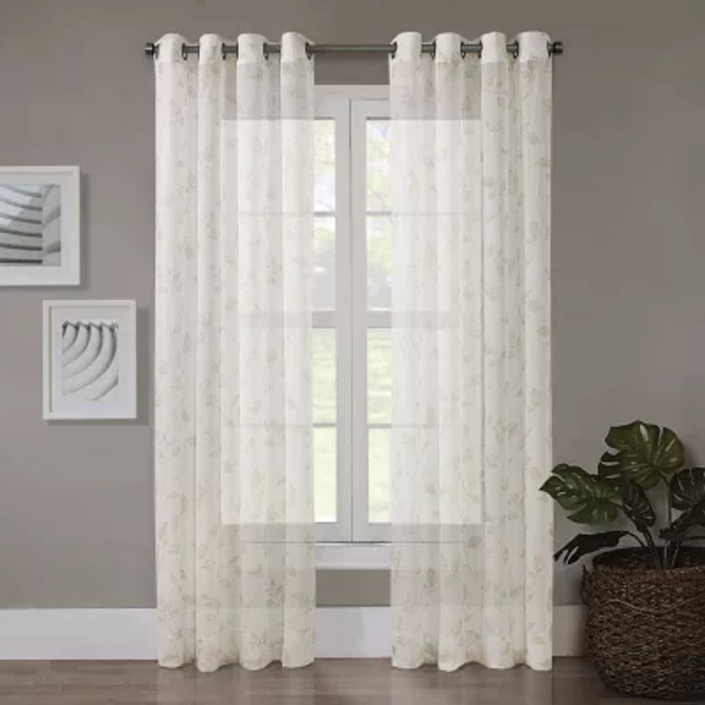 Regal Home Crushed Voile Leaves Print Grommet Top Sheer Single Curtain Panel
