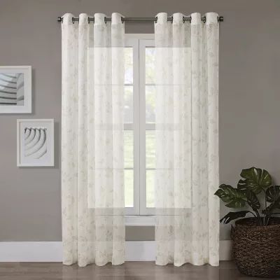 Regal Home Crushed Voile Leaves Print Grommet Top Sheer Single Curtain Panel